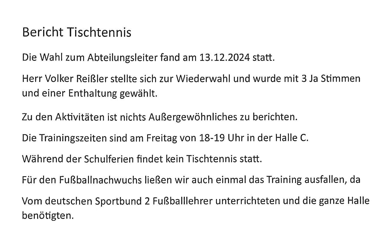 Jahresbericht Tischtennis 2024